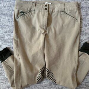 SmartPak Piper 36R Tan/Hunter Green Silicone Knee Patch Breeches